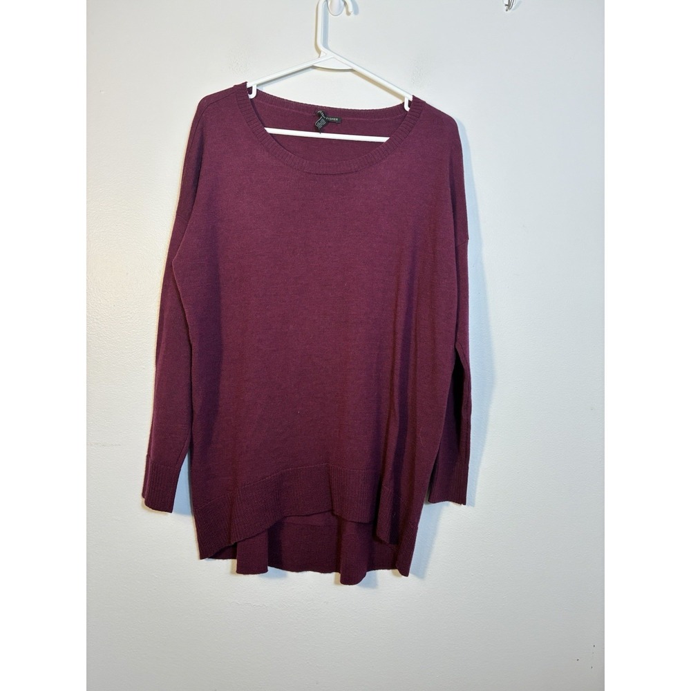 Eileen Fisher Tunic Sweater Sz XS Oversized 100% Merino Wool Maroon Preppy